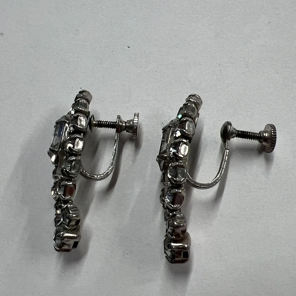 1960’s Vintage Crystal Marquis Shape With Other Crystal Screw Back Clip Earrings